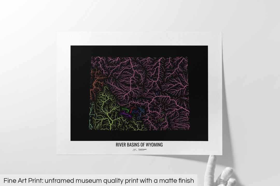 Wyoming - River basin map, rainbow colours - Wall Art