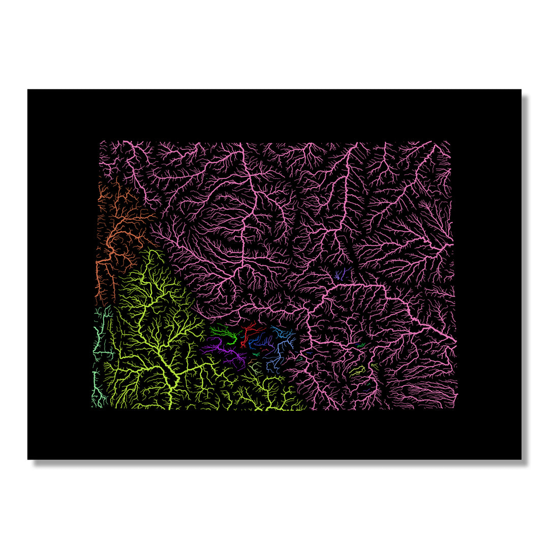 Wyoming - River basin map, rainbow colours - Wall Art