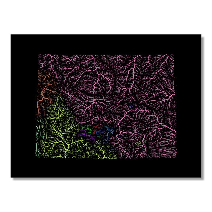 Wyoming - River basin map, rainbow colours - Wall Art