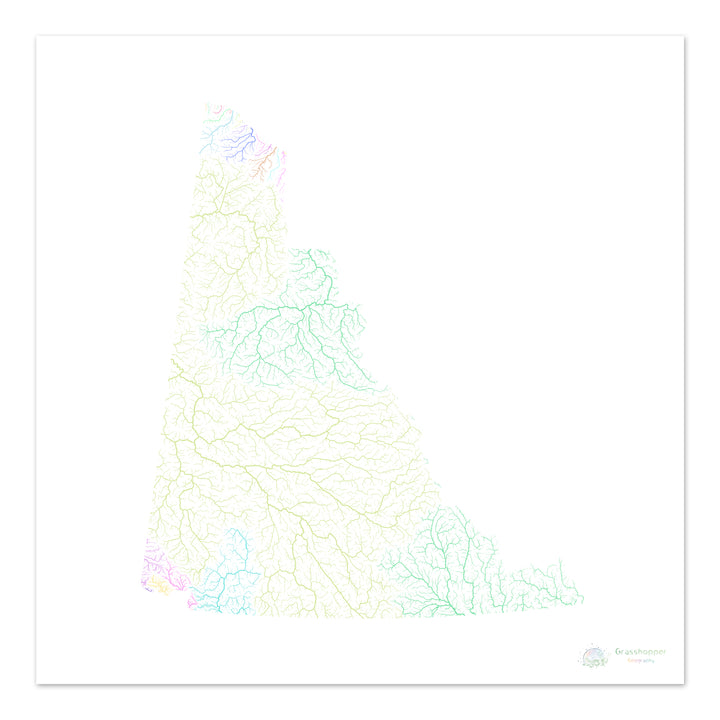 River basin map of Yukon, pastel colours on white - Fine Art Print