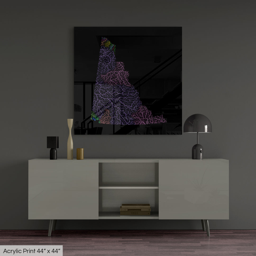 Yukon - River basin map, rainbow colours - Wall Art