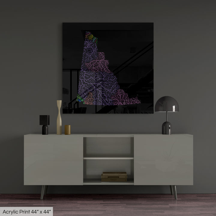 Yukon - River basin map, rainbow colours - Wall Art