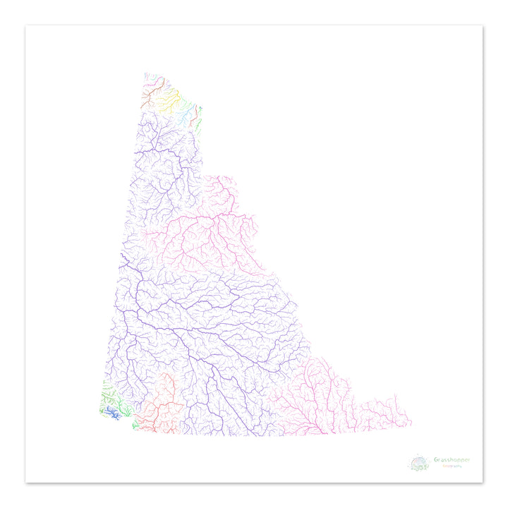 Yukon - Mapa de la cuenca del río, arco iris sobre blanco - Impresión de Bellas Artes
