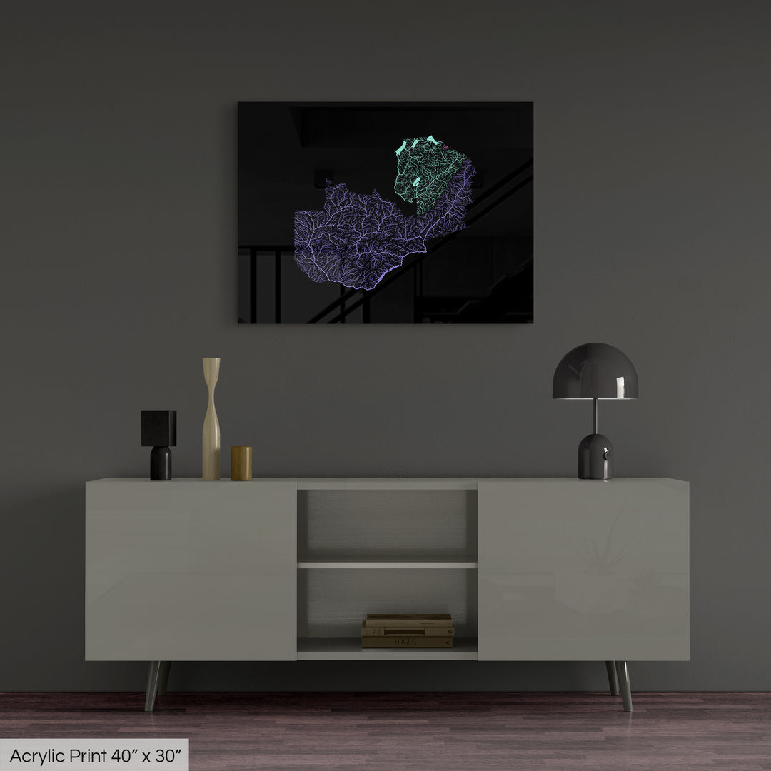 Zambia - River basin map, pastel colours - Wall Art