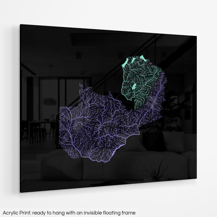 Zambia - River basin map, pastel colours - Wall Art