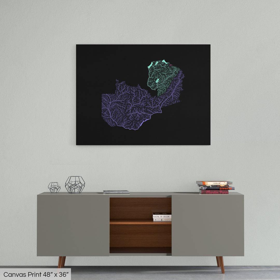 Zambia - River basin map, pastel colours - Wall Art