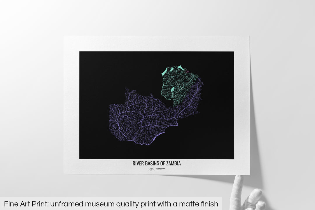 Zambia - River basin map, pastel colours - Wall Art