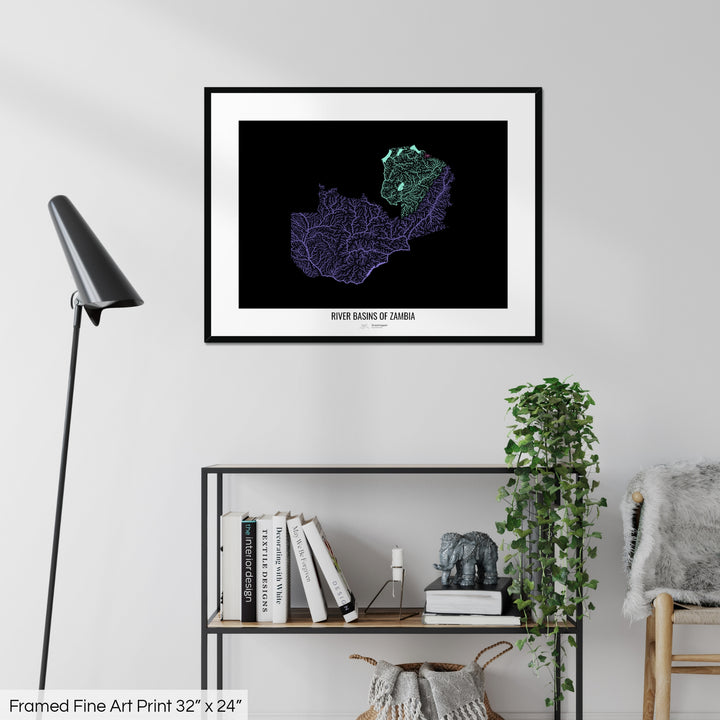 Zambia - River basin map, pastel colours - Wall Art