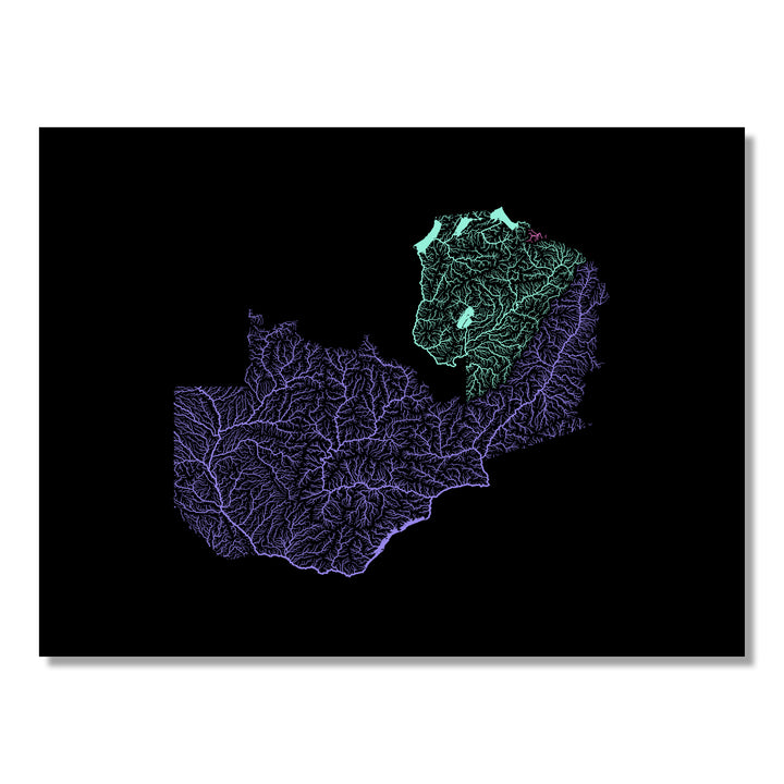 Zambia - River basin map, pastel colours - Wall Art
