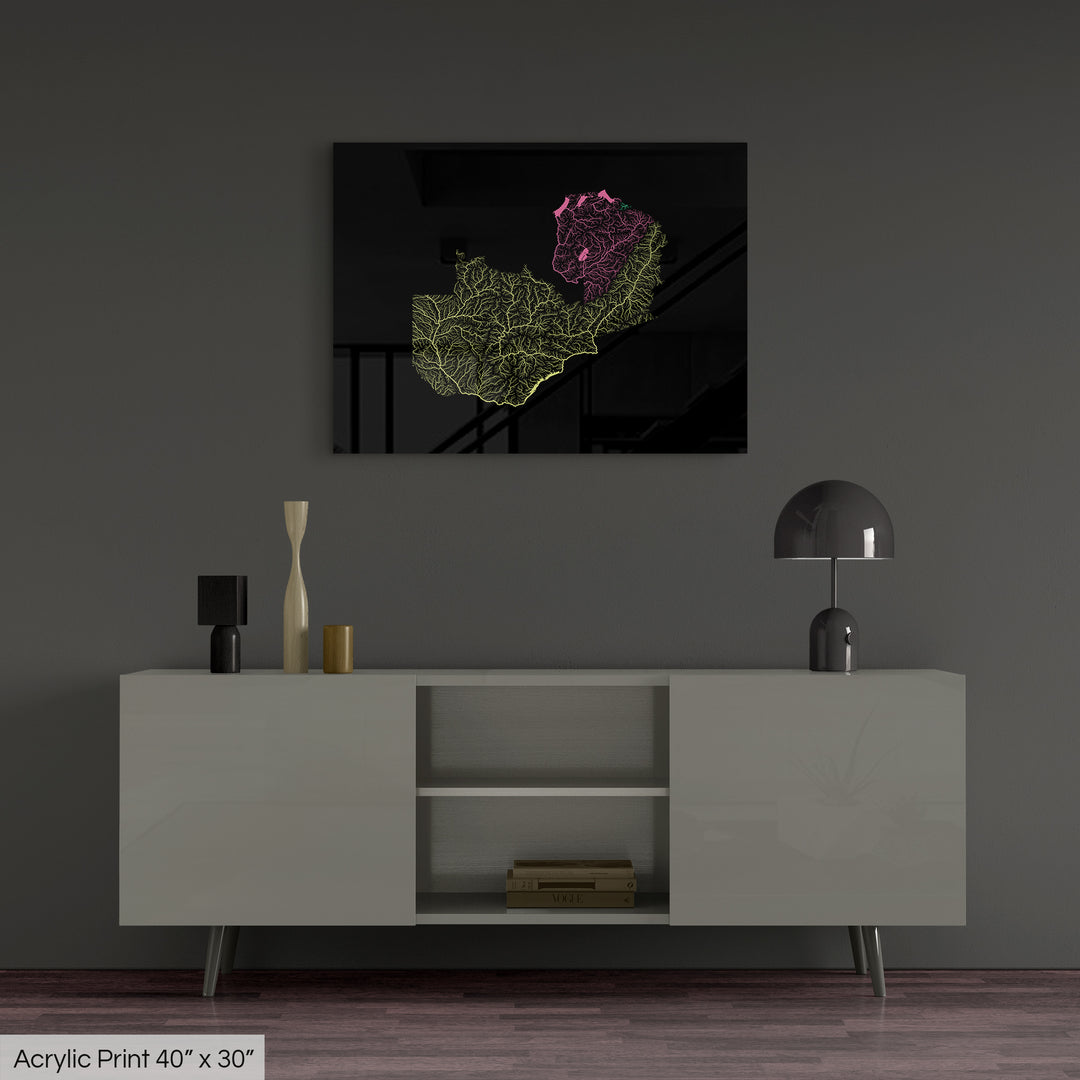 Zambia - River basin map, rainbow colours - Wall Art