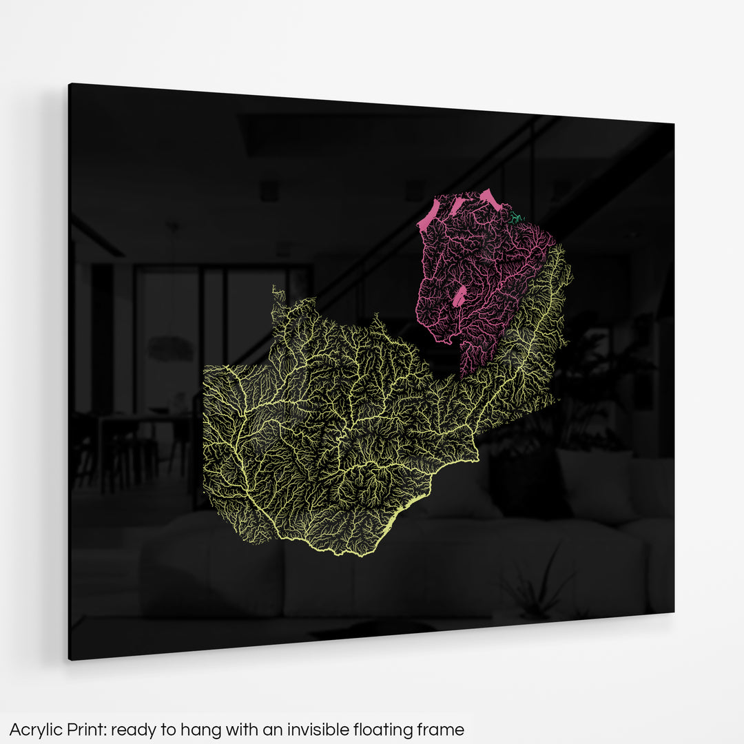 Zambia - River basin map, rainbow colours - Wall Art
