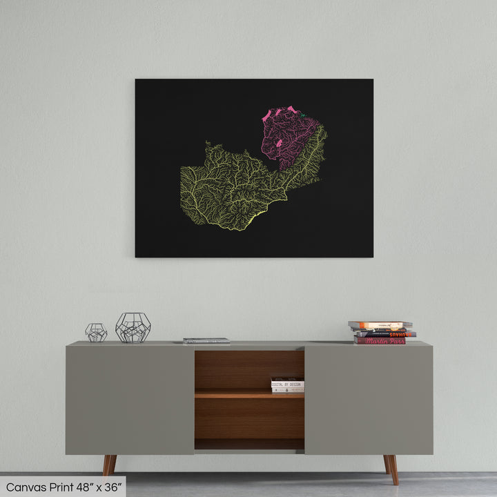 Zambia - River basin map, rainbow colours - Wall Art