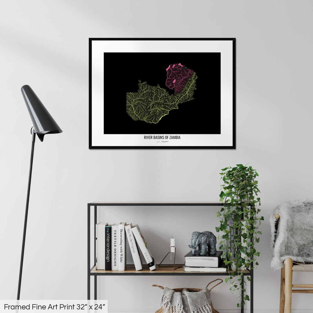 Zambia - River basin map, rainbow colours - Wall Art