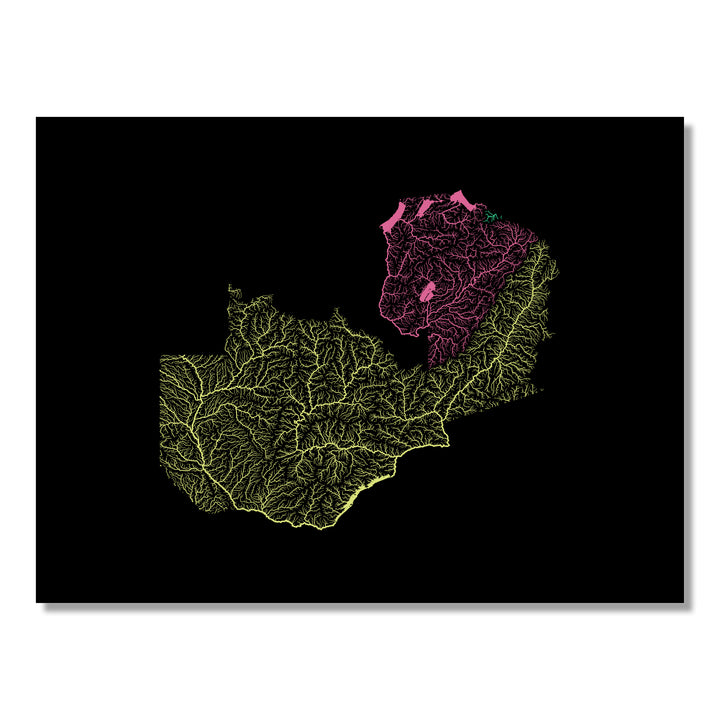 Zambia - River basin map, rainbow colours - Wall Art