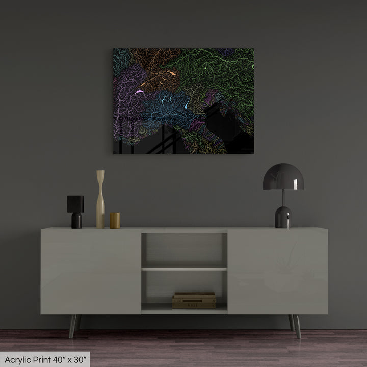 Alps - River basin map, pastel colours - Wall Art