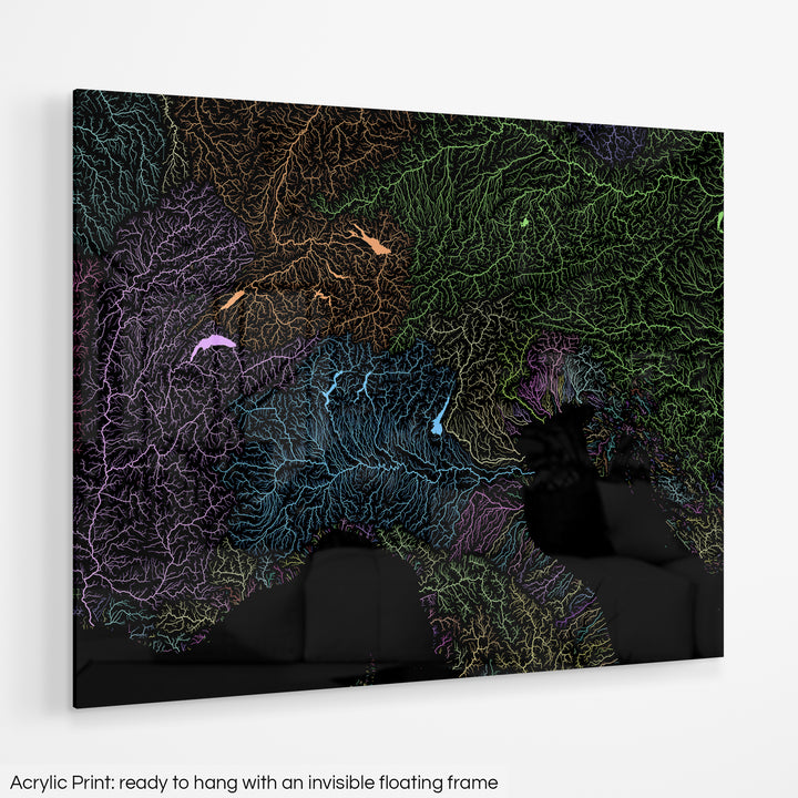 Alps - River basin map, pastel colours - Wall Art