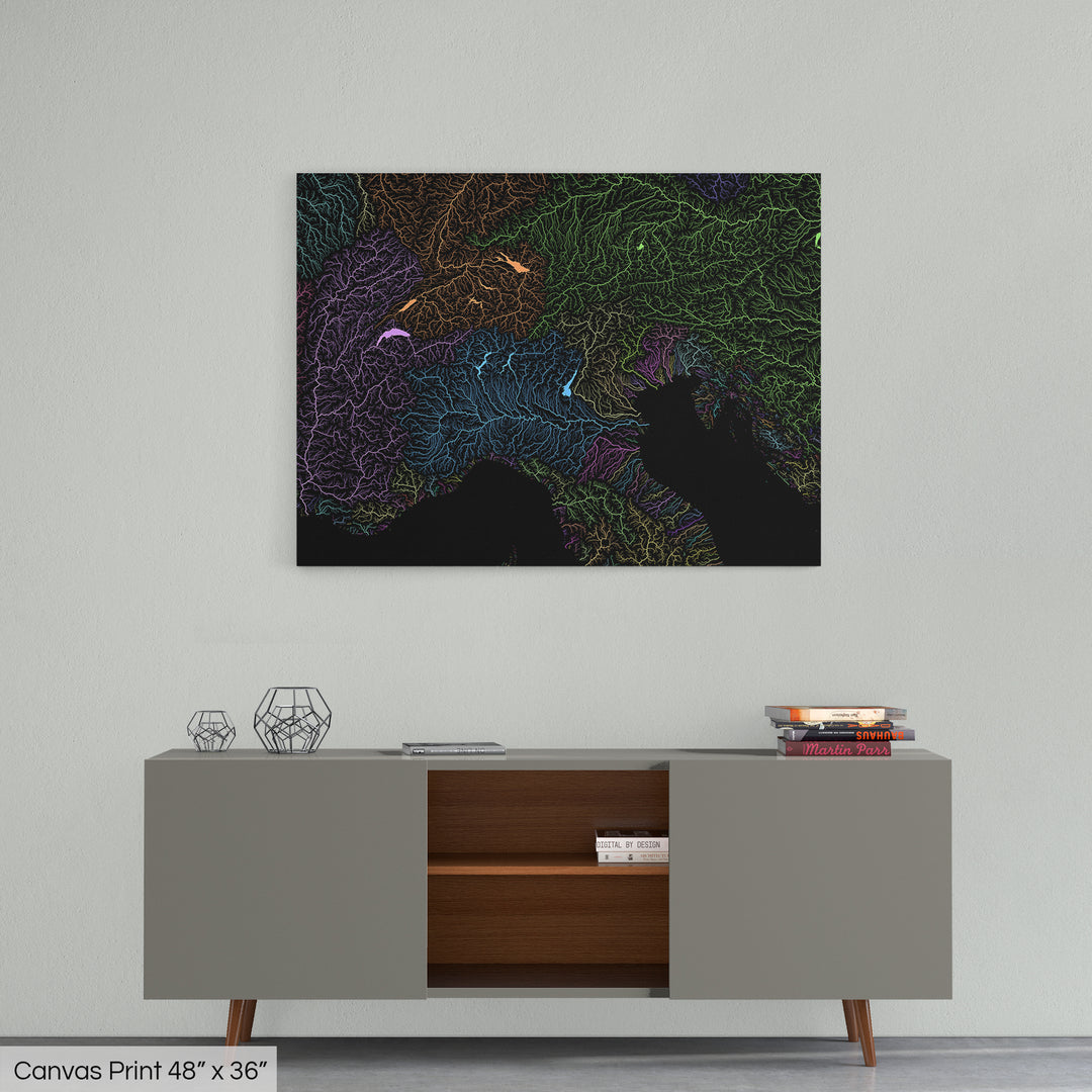 Alps - River basin map, pastel colours - Wall Art