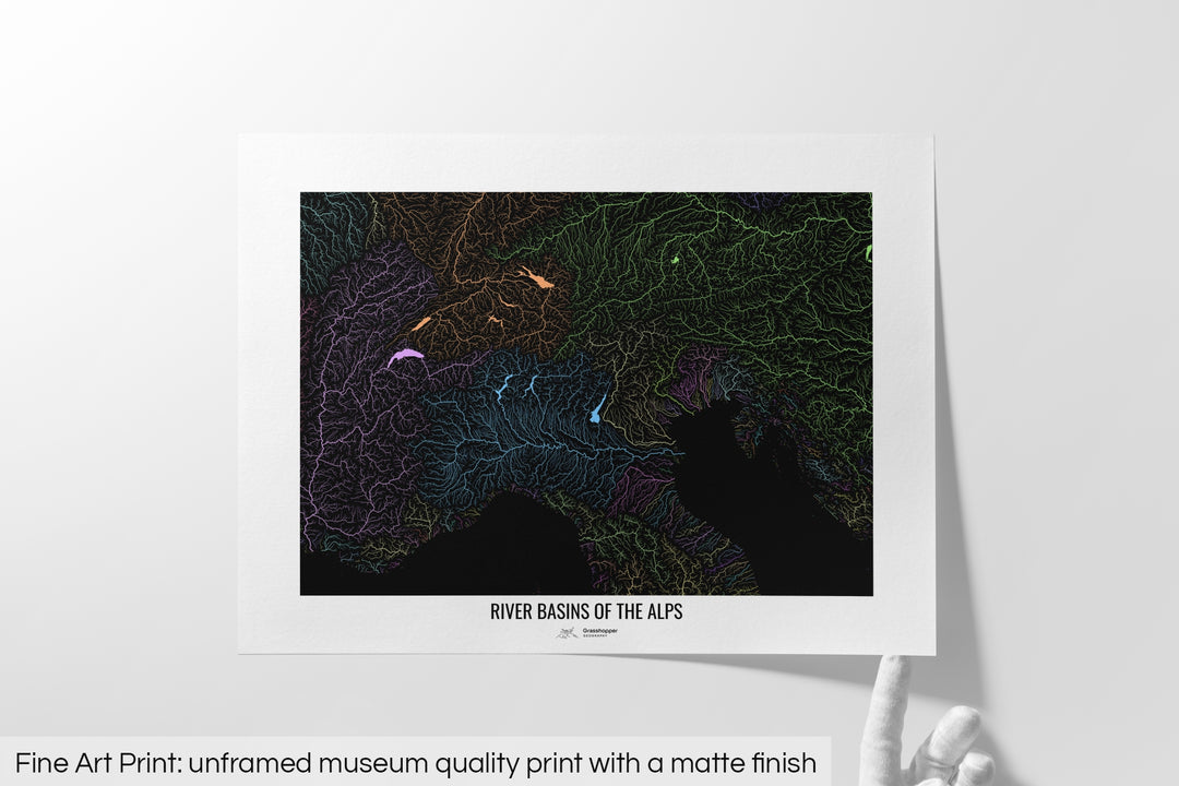 Alps - River basin map, pastel colours - Wall Art