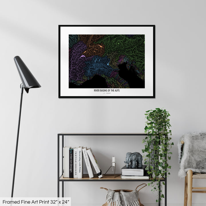 Alps - River basin map, pastel colours - Wall Art