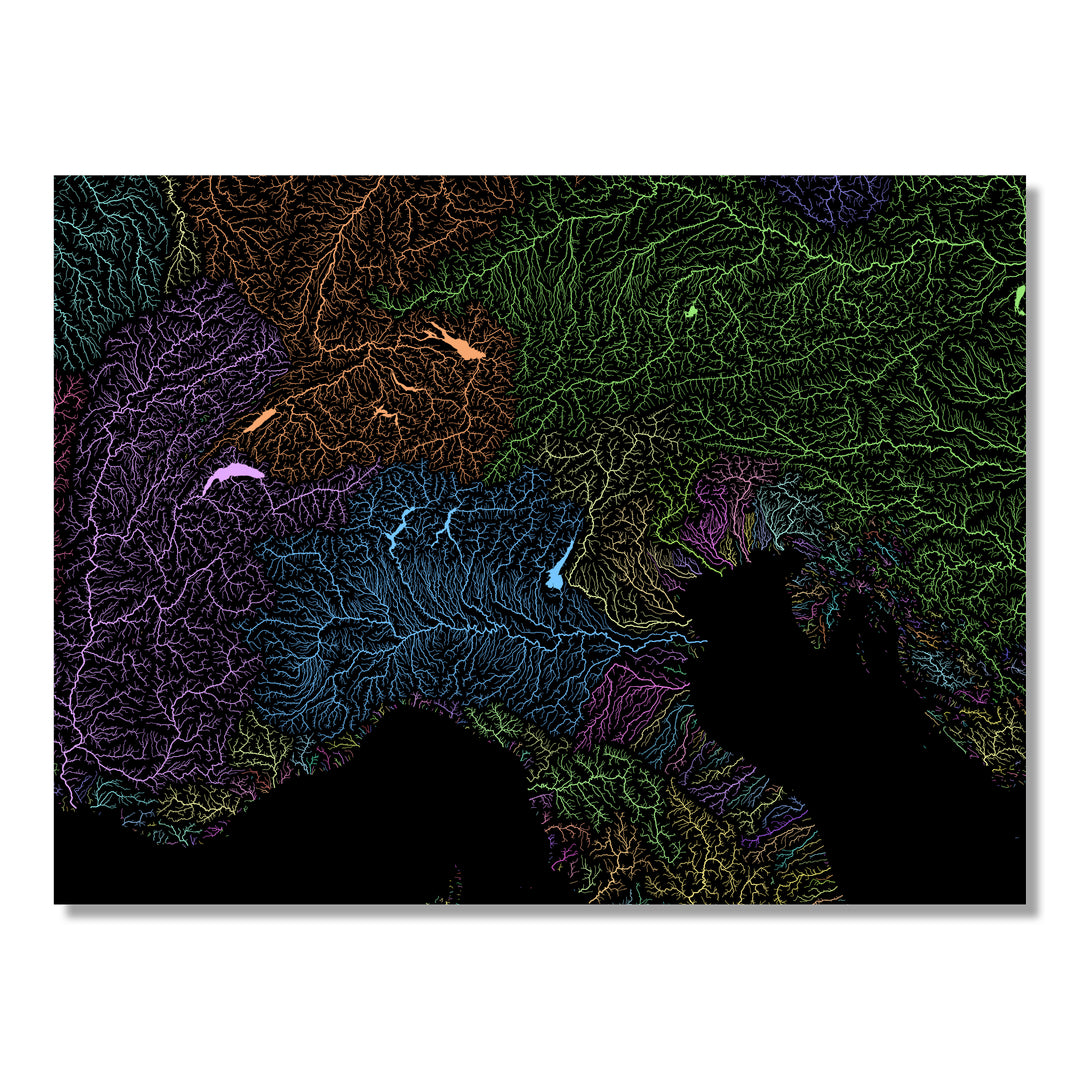 Alps - River basin map, pastel colours - Wall Art