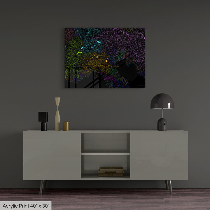 Alps - River basin map, rainbow colours - Wall Art