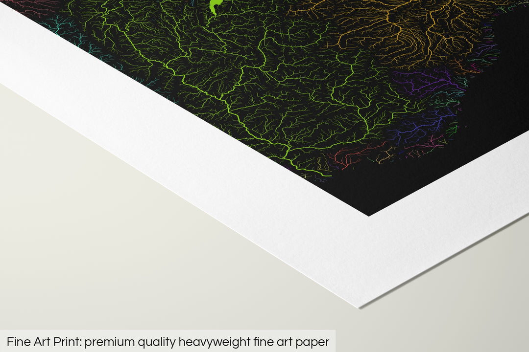 Alps - River basin map, rainbow colours - Wall Art