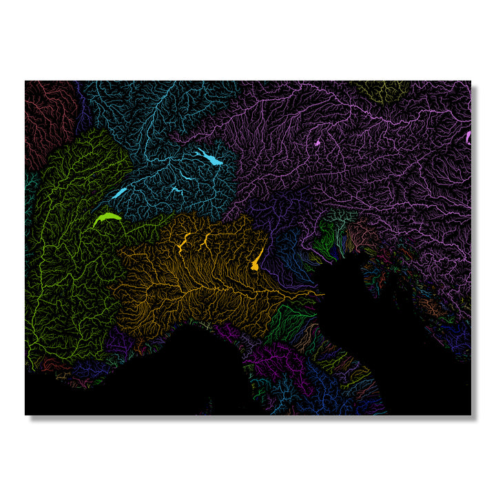 Alps - River basin map, rainbow colours - Wall Art