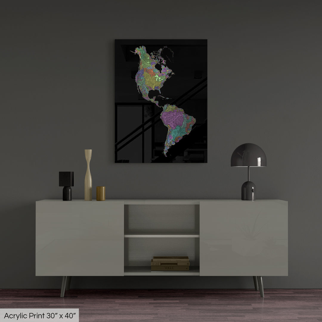 Americas - River basin map, pastel colours - Wall Art