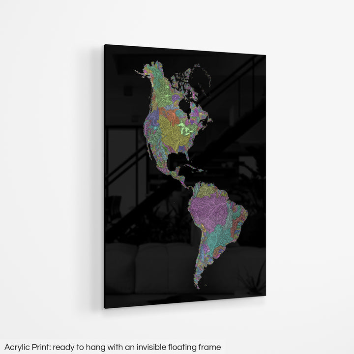 Americas - River basin map, pastel colours - Wall Art