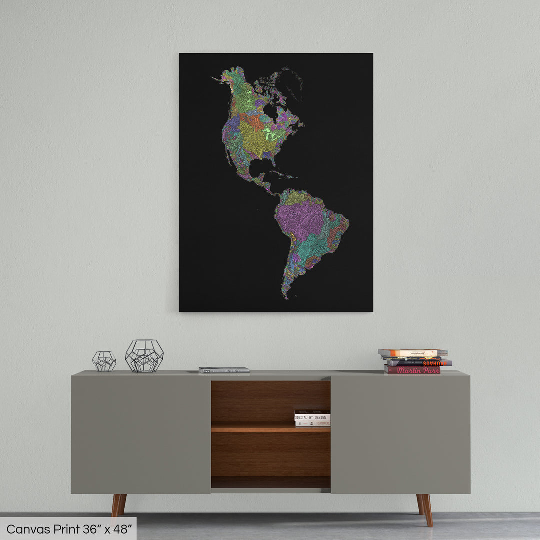 Americas - River basin map, pastel colours - Wall Art