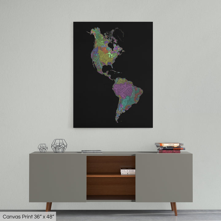 Americas - River basin map, pastel colours - Wall Art