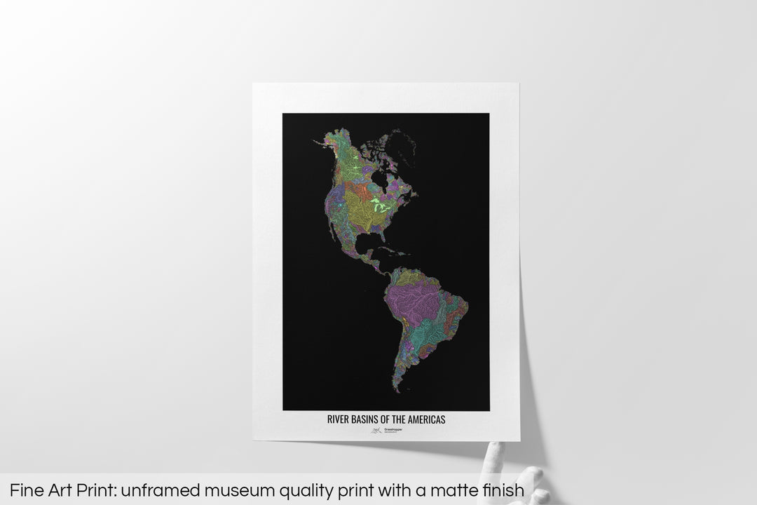 Americas - River basin map, pastel colours - Wall Art