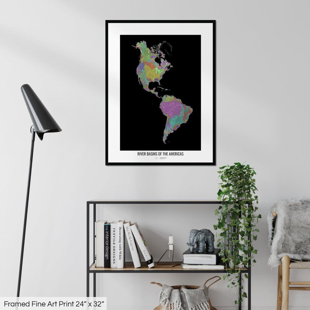 Americas - River basin map, pastel colours - Wall Art