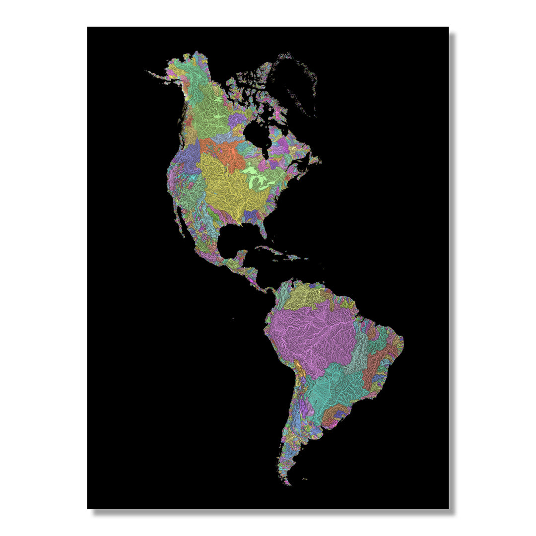 Americas - River basin map, pastel colours - Wall Art