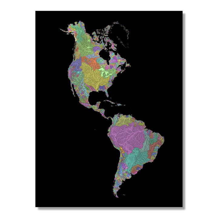 Americas - River basin map, pastel colours - Wall Art