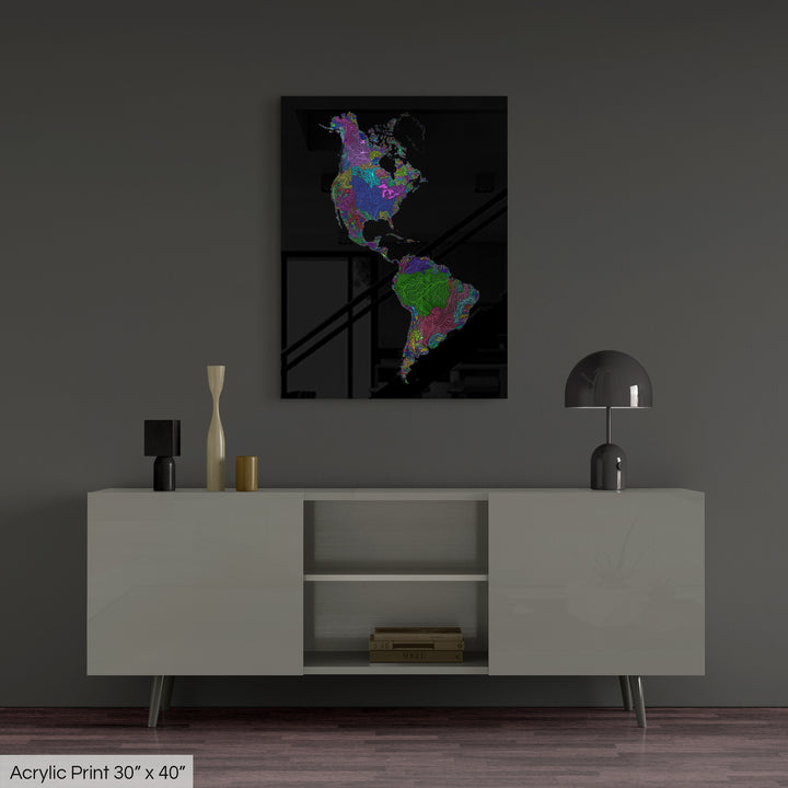 Americas - River basin map, rainbow colours - Wall Art