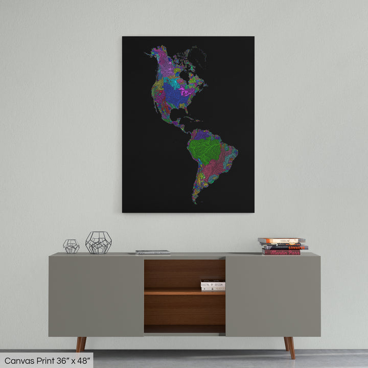 Americas - River basin map, rainbow colours - Wall Art