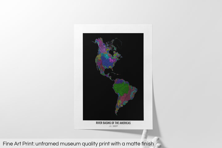 Americas - River basin map, rainbow colours - Wall Art