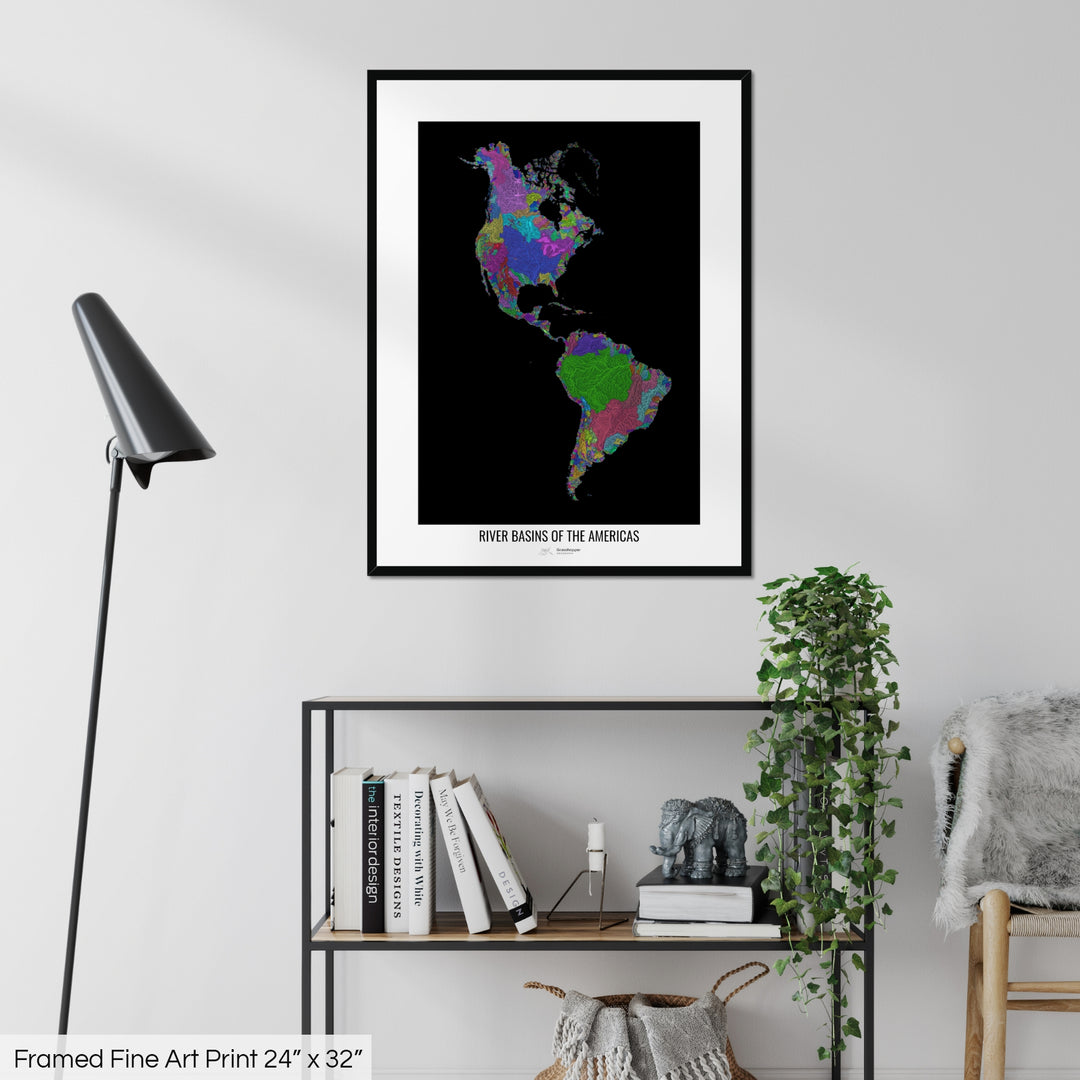 Americas - River basin map, rainbow colours - Wall Art