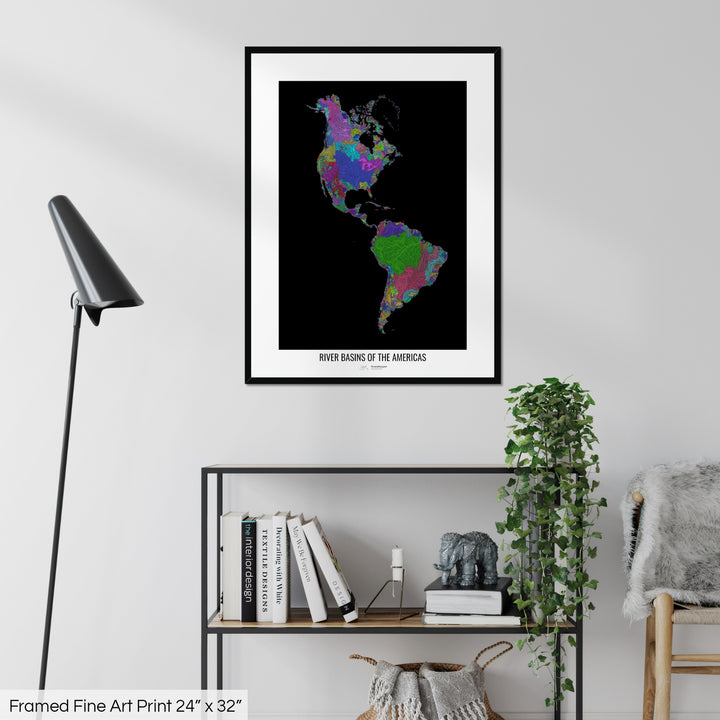 Americas - River basin map, rainbow colours - Wall Art