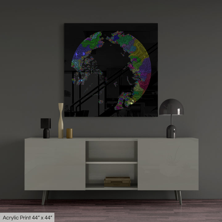 Arctic - River basin map, rainbow colours - Wall Art