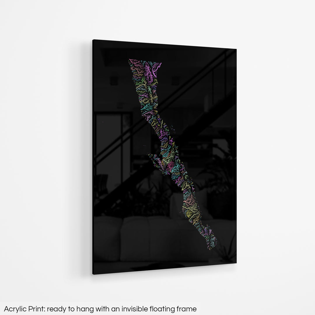 Baja California Peninsula - River basin map, pastel colours - Wall Art