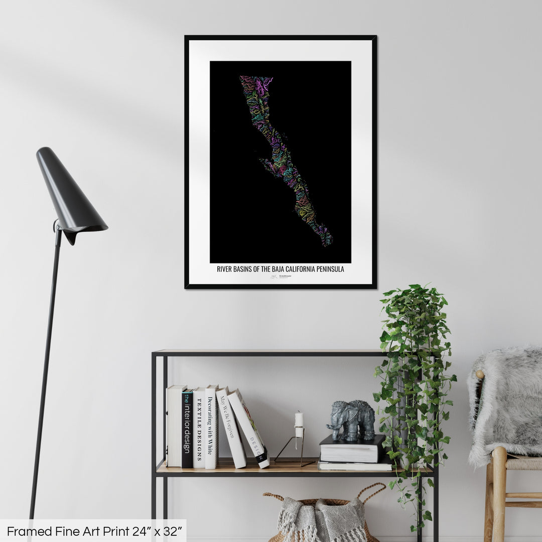 Baja California Peninsula - River basin map, pastel colours - Wall Art