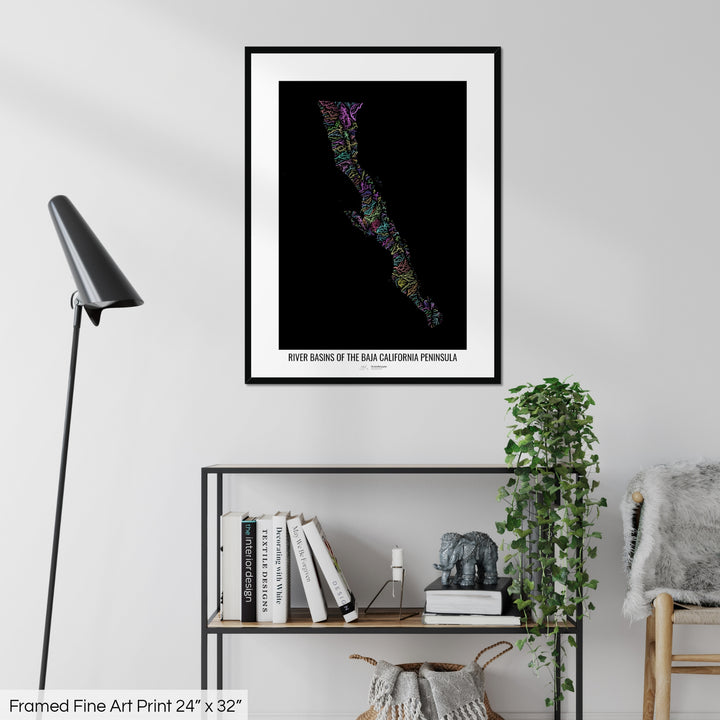 Baja California Peninsula - River basin map, pastel colours - Wall Art