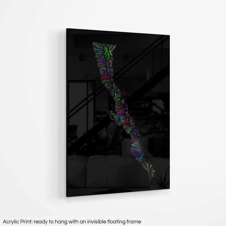 Baja California Peninsula - River basin map, rainbow colours - Wall Art