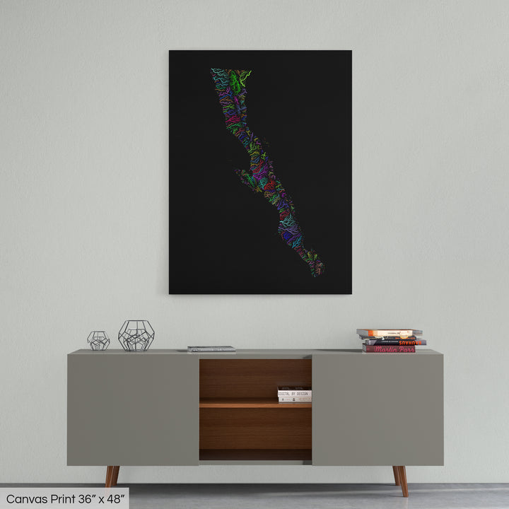 Baja California Peninsula - River basin map, rainbow colours - Wall Art