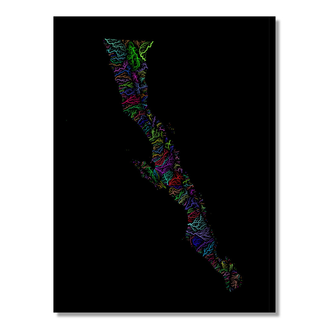 Baja California Peninsula - River basin map, rainbow colours - Wall Art