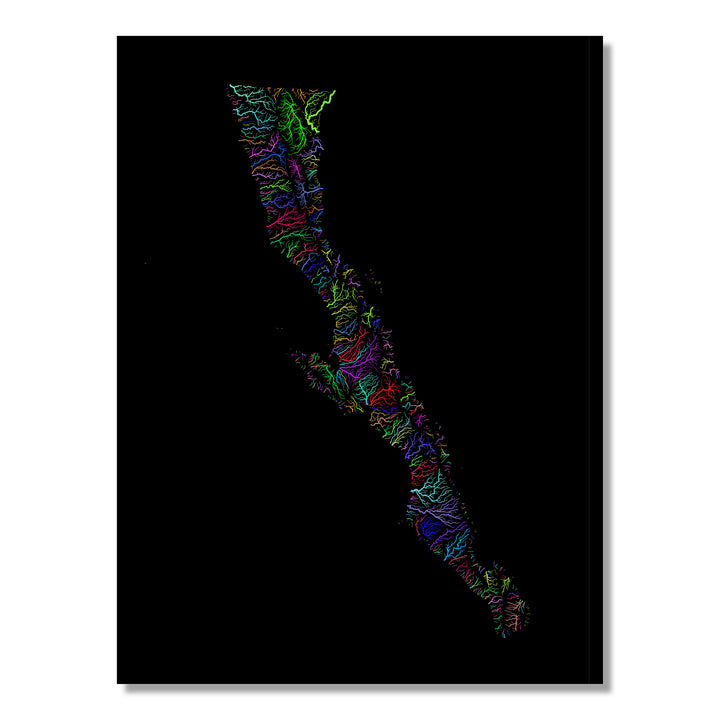 Baja California Peninsula - River basin map, rainbow colours - Wall Art