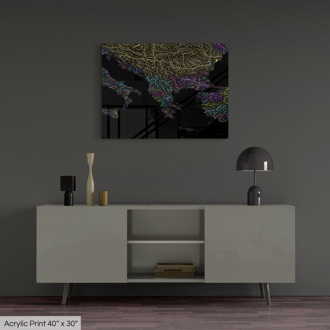 Balkans - River basin map, pastel colours - Wall Art
