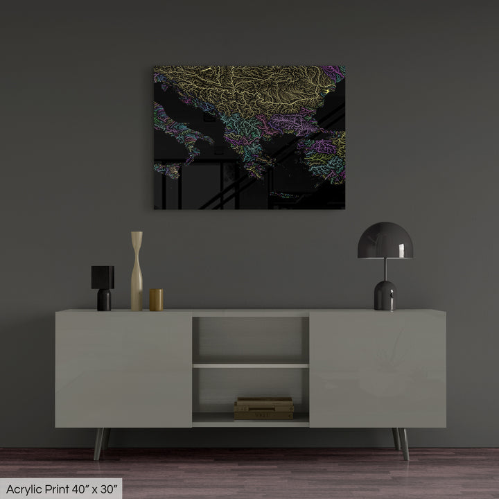 Balkans - River basin map, pastel colours - Wall Art
